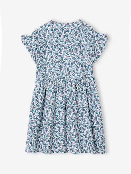 Vestido abotonado de flores, para niña azul+azul azur+azul marino+crudo 