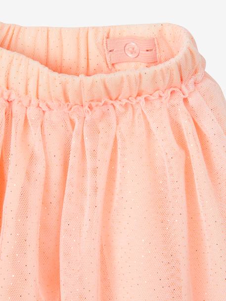 Falda larga tipo enagua de muselina con lentejuelas para niña beige irisado+crudo+nude 