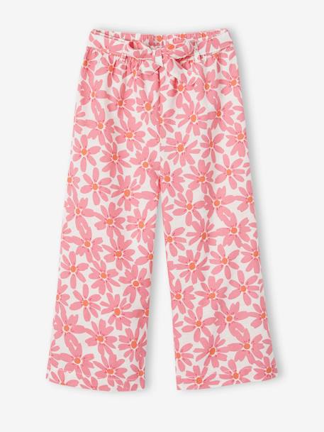 Pantalón pesquero ancho estampado para niña crudo+cuadros rojos 