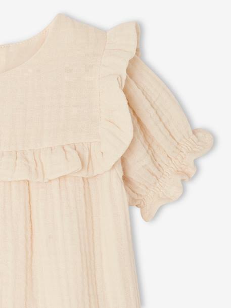 Vestido de gasa de algodón para bebé coral+vainilla 
