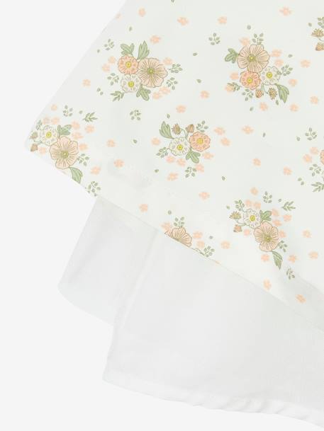 Vestido de ceremonia con flores a la acuarela en el bajo, para niña azul estampado+rosa estampado 