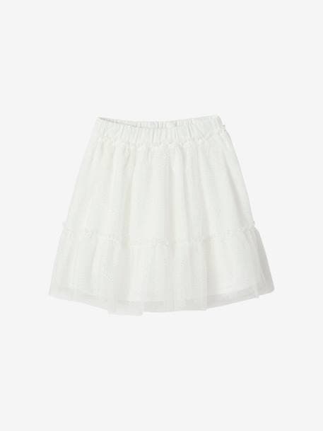 Falda larga tipo enagua de muselina con lentejuelas para niña beige irisado+crudo+nude 