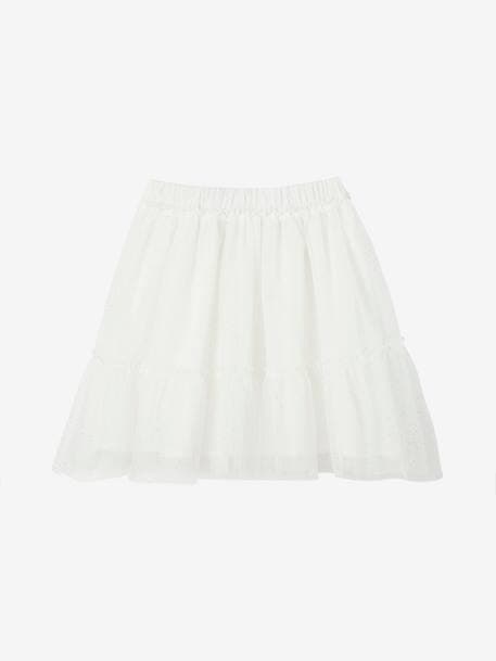 Falda larga tipo enagua de muselina con lentejuelas para niña beige irisado+crudo+nude 