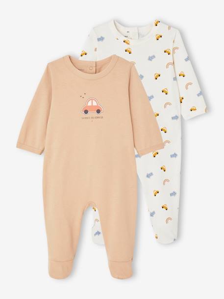 Pack de 2 pijamas de punto "coche" para bebé recién nacido