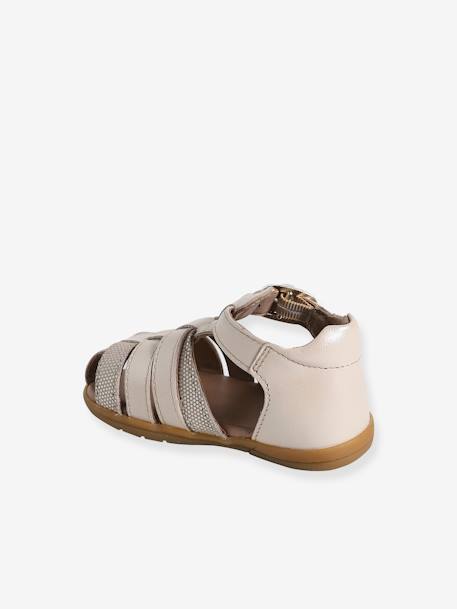 Sandalias de piel para bebé niña primeros pasos beige irisado+BLANCO CLARO LISO CON MOTIVOS+fucsia 