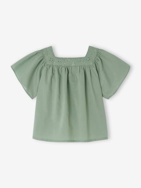 Bebé-Blusa con cuello cuadrado y bordado inglés para bebé