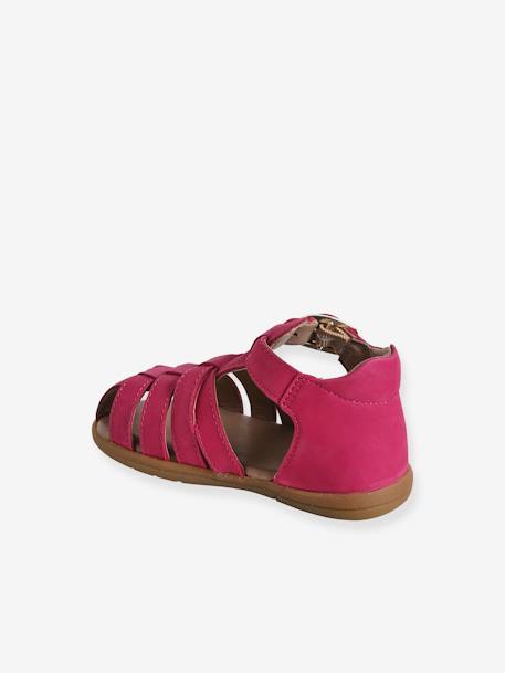 Sandalias de piel para bebé niña primeros pasos beige irisado+fucsia 