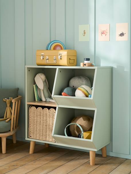 Mueble de almacenaje con casillero para libros y juguetes verde 