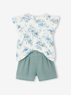 Conjunto de fiesta para niña - Blusa con volantes y short de gasa