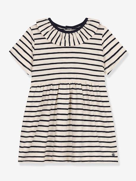 Vestido a rayas para bebé PETIT BATEAU beige jaspeado 