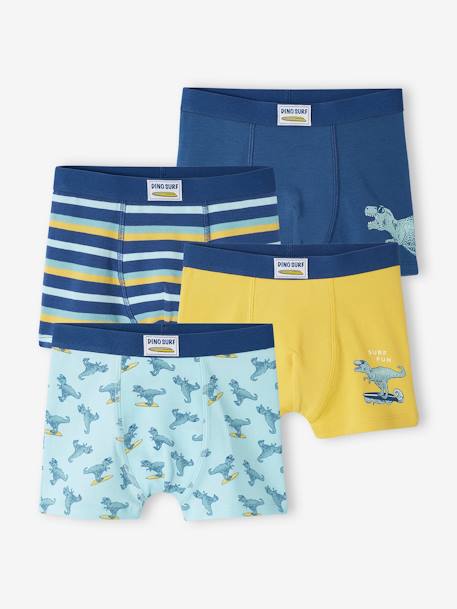 Pack de 4 bóxers stretch «dino surf» de algodón orgánico para niño amarillo 