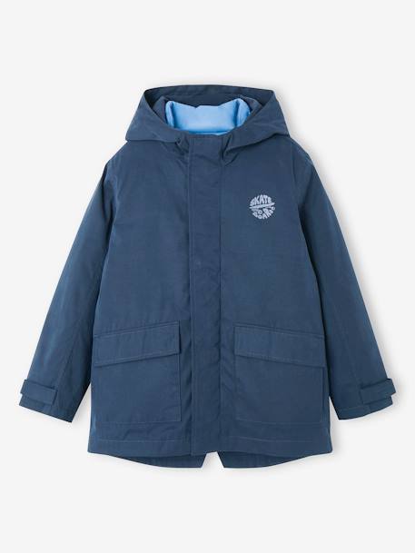 Parka 3 en 1 de entretiempo con chaleco acolchado extraíble para niño azul marino+verde sauce 