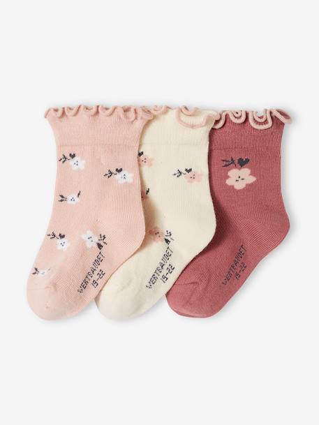 Pack de 3 pares de calcetines para bebé niña rosa maquillaje 