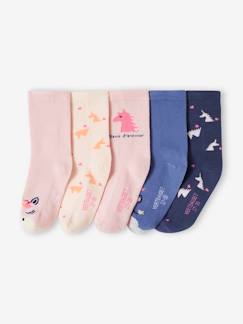 Niña-Pack de 5 pares de calcetines con unicornios y corazones para niña