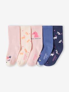 Pack de 5 pares de calcetines con unicornios y corazones para niña