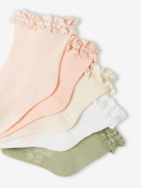 Pack de 5 pares de calcetines medianos para bebé niña beige arcilla+melocotón 