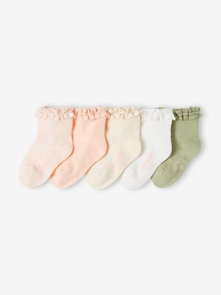 Pack de 5 pares de calcetines medianos para bebé niña beige arcilla+melocotón 