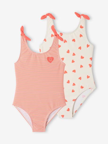 Pack de 2 bañadores con corazones para niña coral 