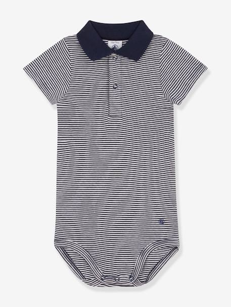 Body de manga corta con cuello polo PETIT BATEAU azul 