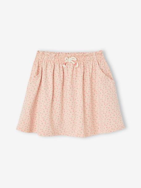 Falda estampada para niña crudo+rayas azul+rosa+verde 