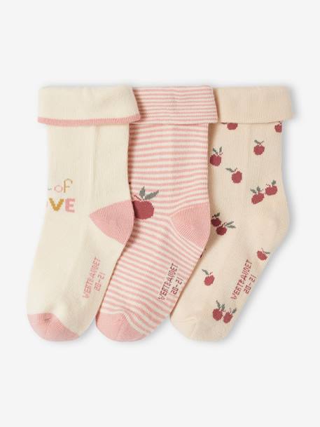 Pack de 3 pares de calcetines 'cerezas' para bebé niña rosa viejo 