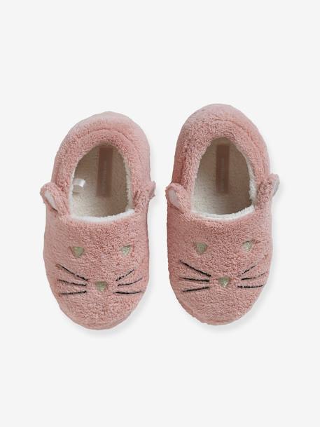 Zapatillas de casa estilo peluche infantiles gato rosa 