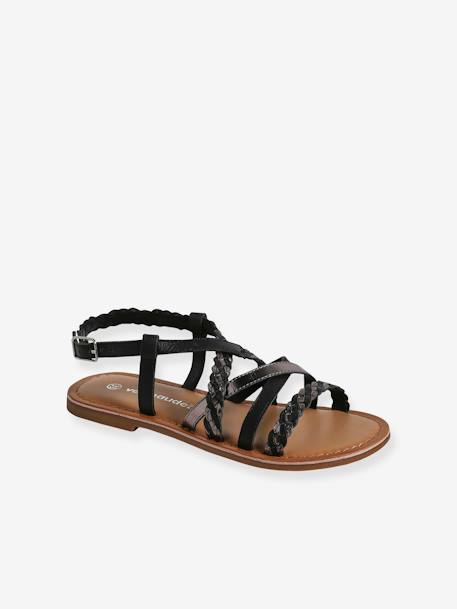 Sandalias junior con correas cruzadas de piel lote negro 