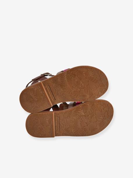 Sandalias con múltiples correas, para niña AMARILLO FUERTE LISO+lote marrón 