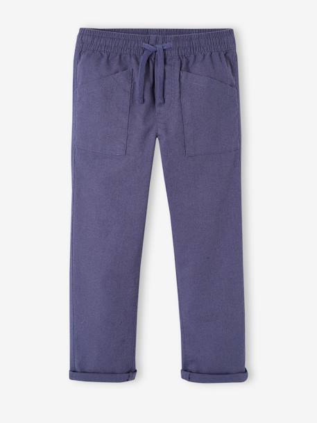 Pantalón ancho estilo carpintero de algodón y lino, fácil de vestir, para niño azul pizarra 