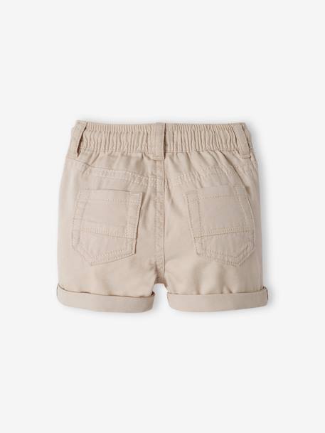 Short de sarga con cintura elástica para bebé niño beige+GRIS OSCURO LISO+MARRON MEDIO LISO 