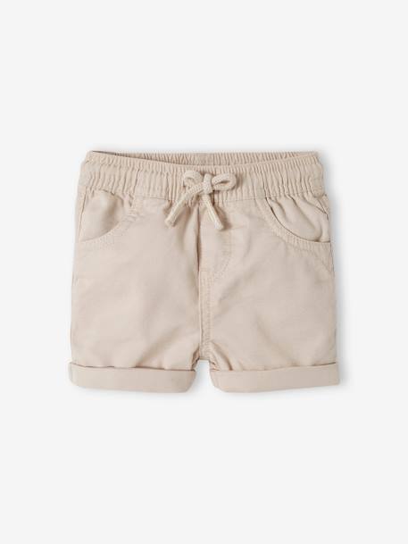 Short de sarga con cintura elástica para bebé niño beige+GRIS OSCURO LISO+MARRON MEDIO LISO 