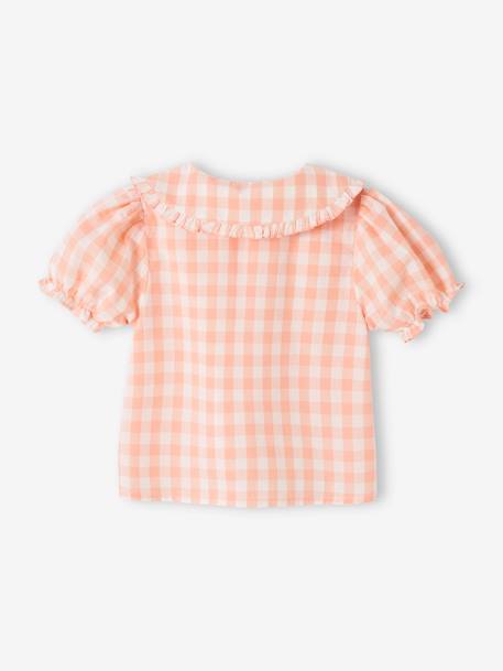 Blusa vichy de manga corta para bebé cuadros rosa 