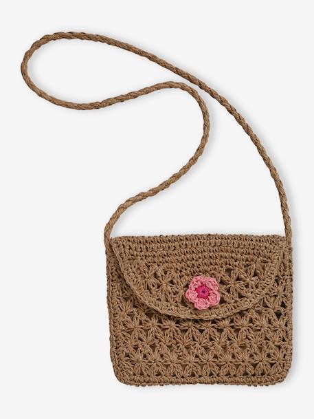 Bolso con flores estilo cuerda trenzada para niña madera 