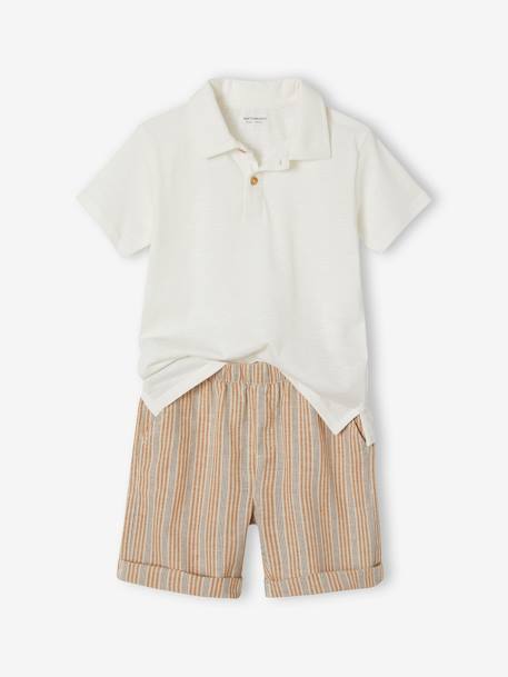 Conjunto de ceremonia polo y short para niño rayas blancas 