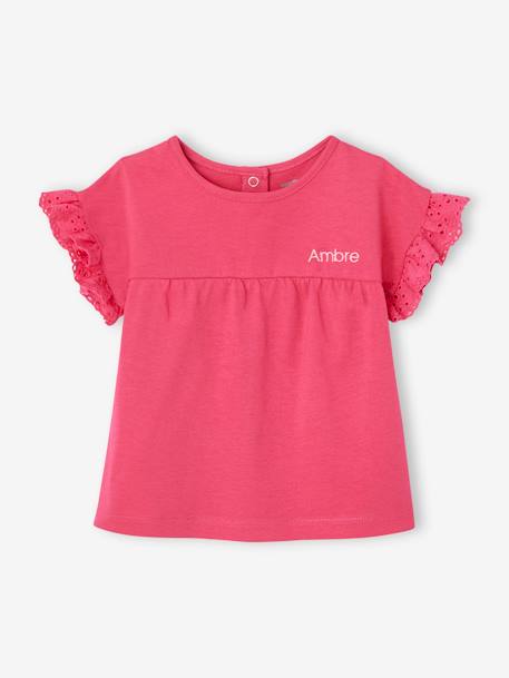 Camiseta personalizable de algodón orgánico para bebé crudo+fucsia 