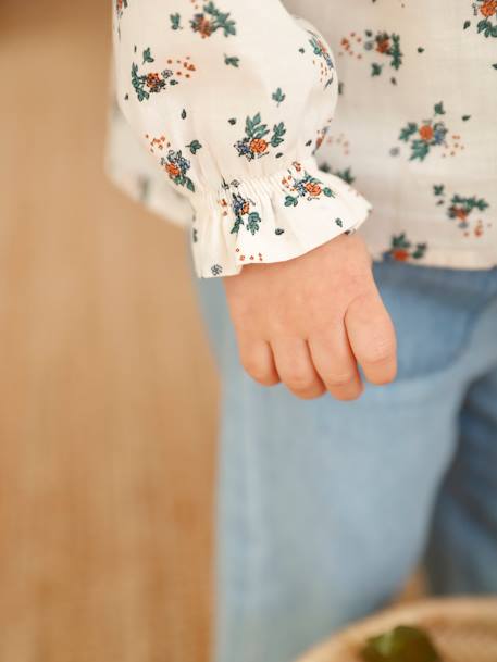 Blusa con volantes para bebé azul claro+crudo 