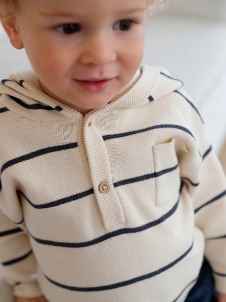 Bebé-Sudaderas, jerséis y chaquetas de punto-Jersey a rayas con capucha para bebé