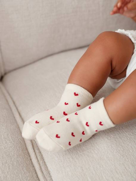 Pack de 3 pares de calcetines de corazones para niña crudo 