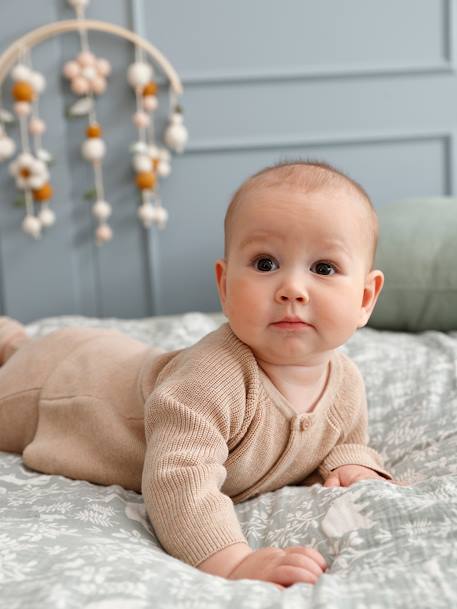 Conjunto 3 prendas de punto tricot: chaqueta, pantalón y patucos para bebé recién nacido