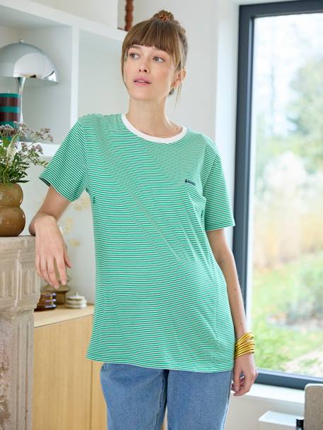 Camiseta a rayas para embarazo y lactancia, personalizable, de algodón verde 
