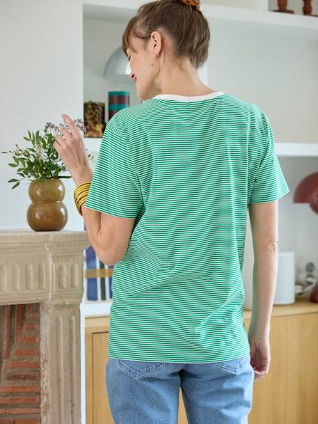 Camiseta a rayas para embarazo y lactancia, personalizable, de algodón verde 