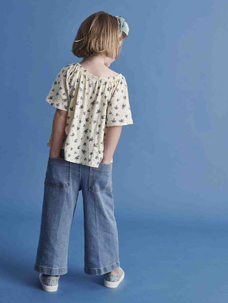 Pantalón pesquero ancho con puente para niña denim natural+doble stone 