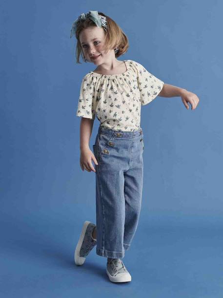 Pantalón pesquero ancho con puente para niña denim natural+doble stone 