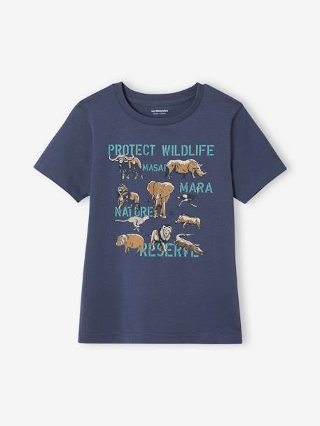 Camiseta motivos animales niño azul pizarra+gris jaspeado 