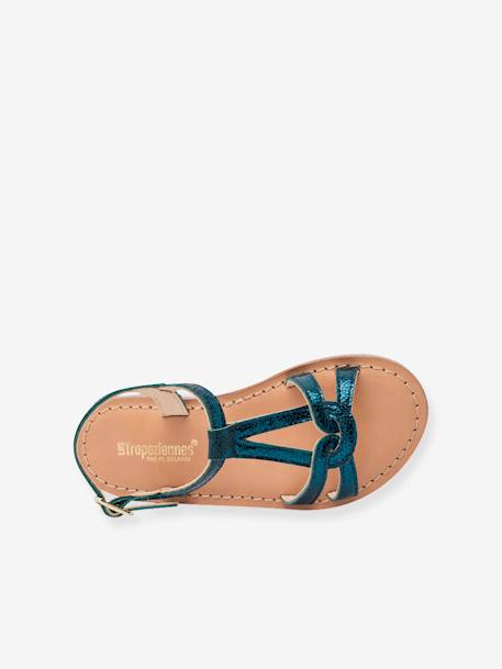 Sandalias de piel infantiles Backle LES TROPEZIENNES® PAR M. BELARBI azul turquesa+fucsia 