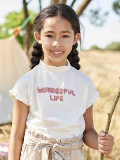 Niña-Camiseta con mensaje de leopardo fantasía y manga corta con volantes, para niña