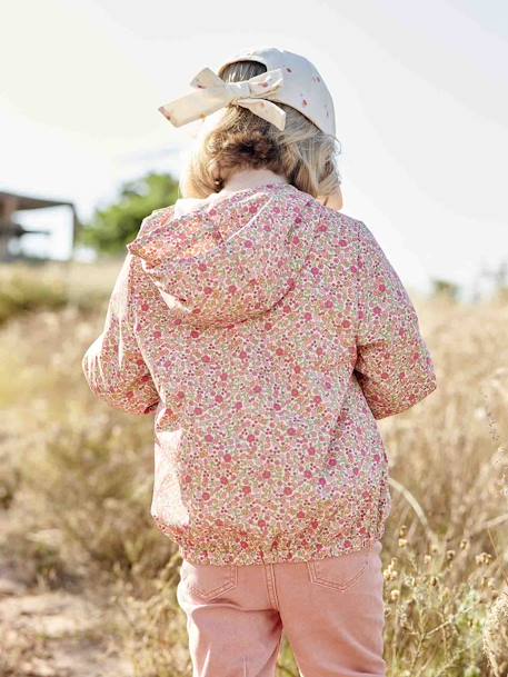 Parka con capucha 3 en 1 niña con cortaviento de flores desmontable caqui+rosa 