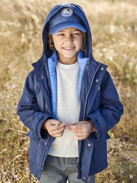 Parka 3 en 1 de entretiempo con chaleco acolchado extraíble para niño azul marino+verde sauce 