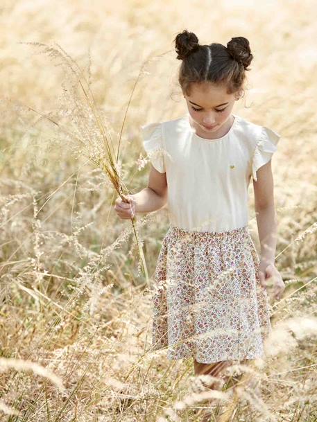 Vestido con efecto 2 en 1 para niña azul claro+rayas verde+vainilla 