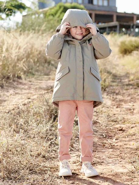 Parka con capucha 3 en 1 niña con cortaviento de flores desmontable caqui 